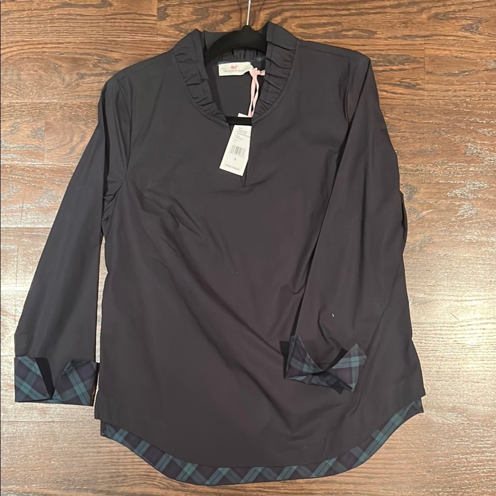 Vineyard Vines Black Mock Neck 3/4 Sleeve Blouse